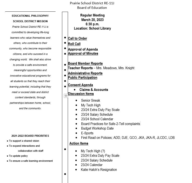 March Agenda